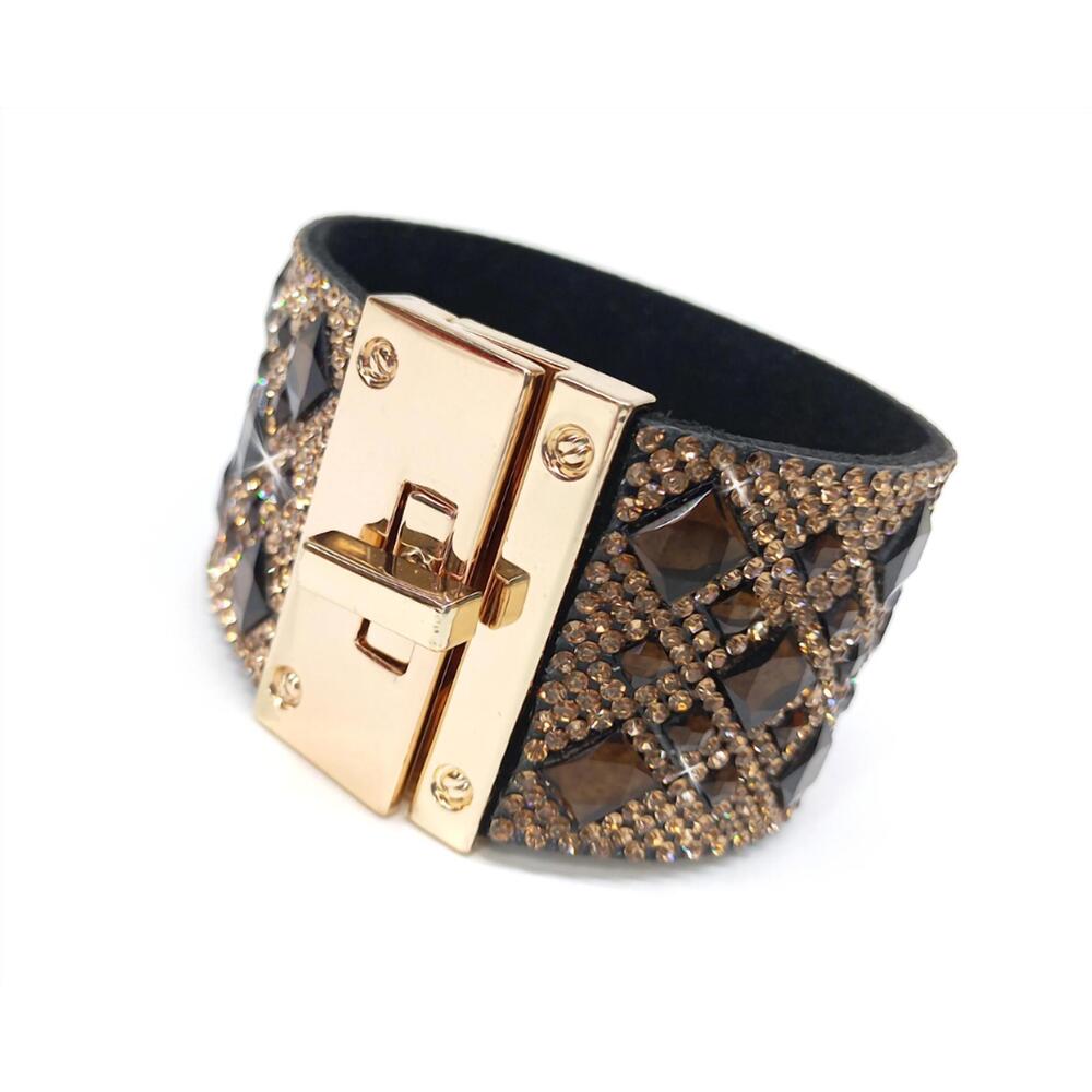 NEW JACQUELINE KENT women's diamond crystal cuff bracelet in chocolate